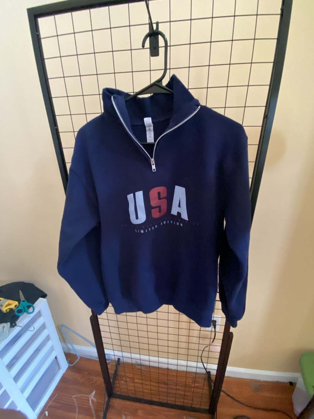 Jerzees USA Volleyball Quarter Zip Sweatshirt Size S Blue Limited Edition